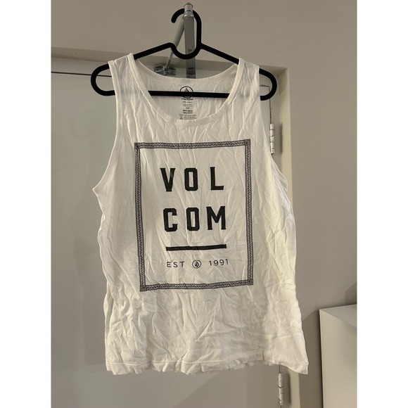Volcom Mens Graphic Tank Top White Cotton Est 1991 Logo Sleeveless Shirt Small - Picture 2 of 7